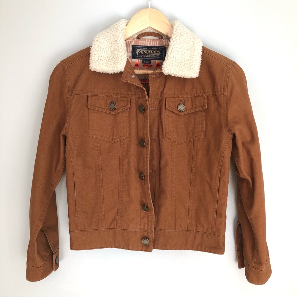 Pendleton Brown Crop Jean Jacket with Sherpa Collar